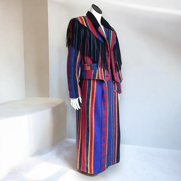 VTG Western Rodeo Chic Fringe Jacket & Skirt Set – Albuquerque Made – Vibrant - Picture 7 of 15